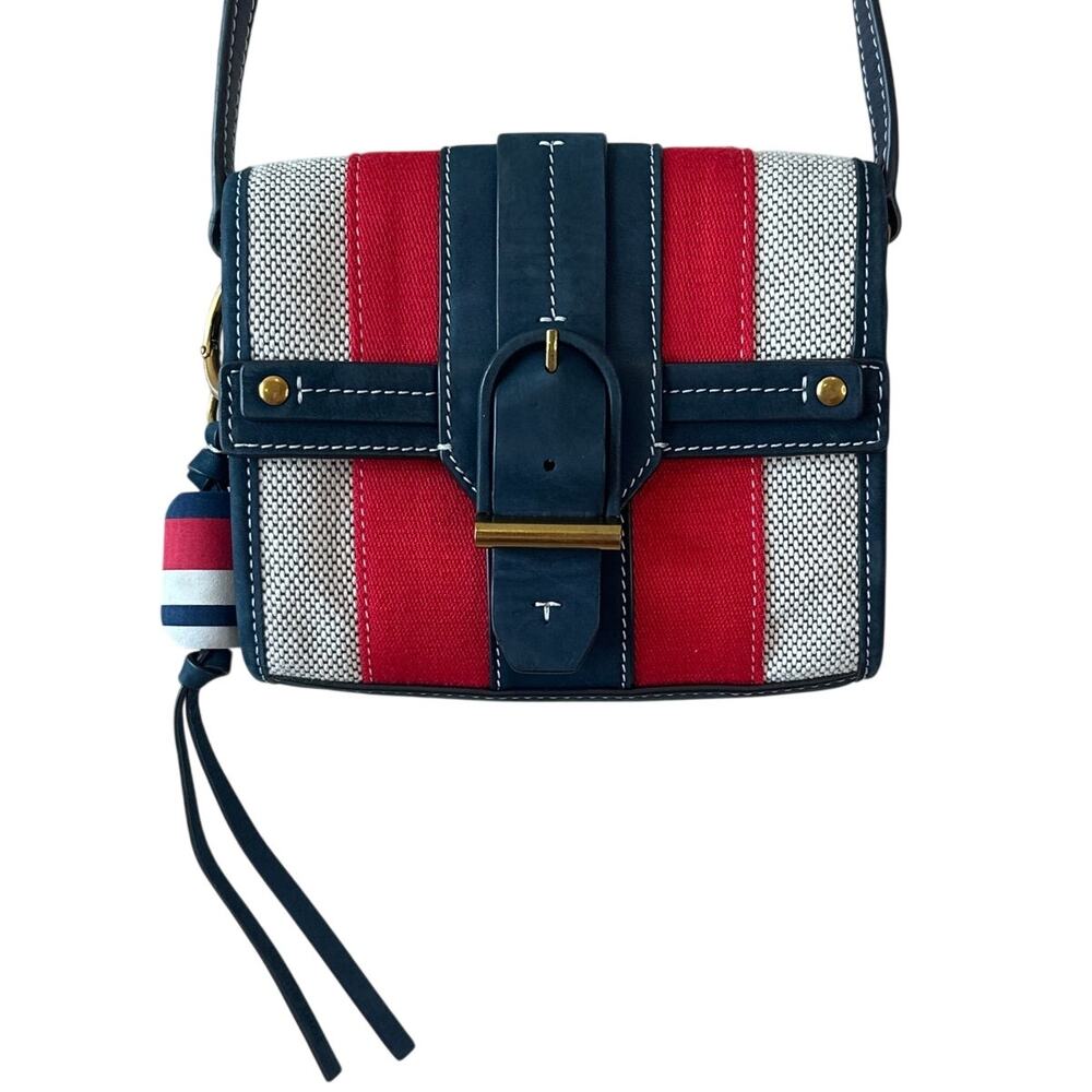 Tory Burch Maritime Stripe Crossbody Canvas Red‎ Ivory Nautical
